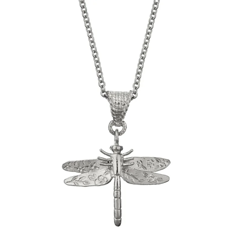 Silver engraved dragonfly pendant necklace - Alex Monroe - Silverado Jewellery