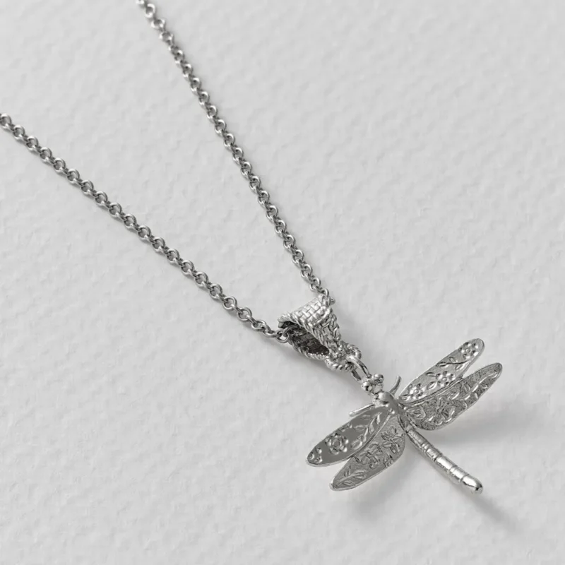 Silver engraved dragonfly pendant necklace - Alex Monroe - Silverado Jewellery