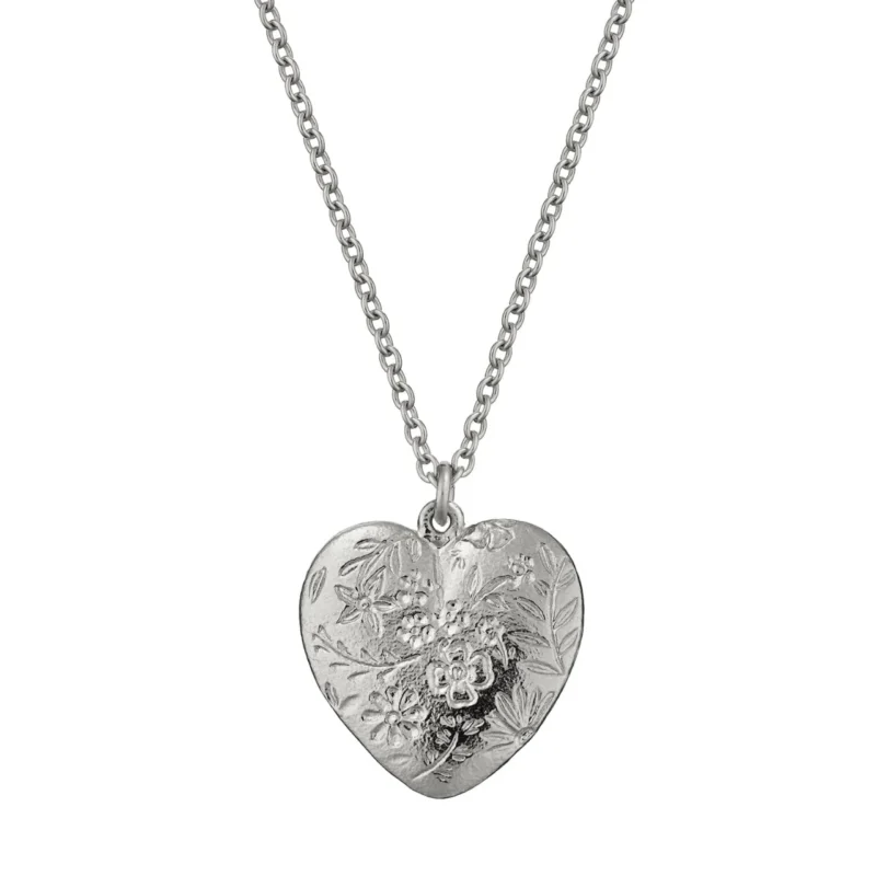 Silver Engraved heart necklace - Alex Monroe - Silverado Jewellery