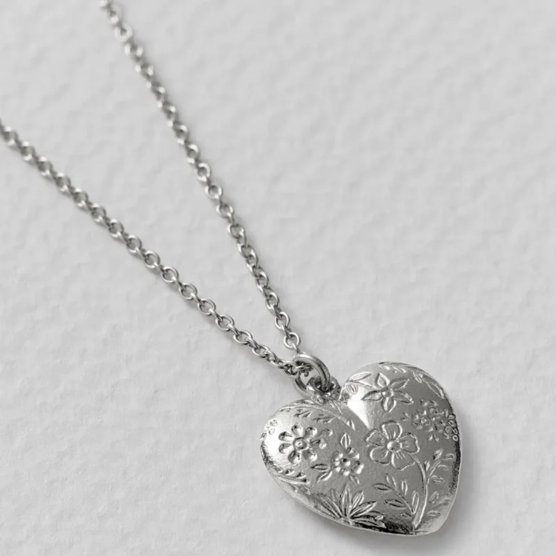 Silver Engraved heart necklace - Alex Monroe - Silverado Jewellery