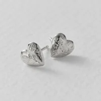 Silver Floral engraved heart stud earrings - Alex Monroe - Silverado Jewellery