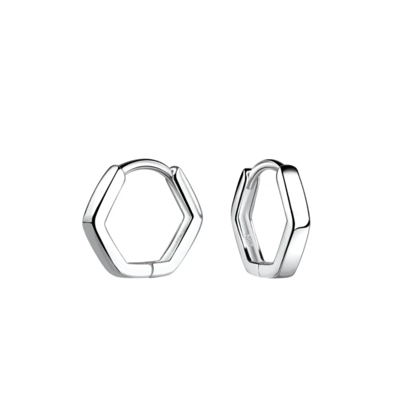 Silver hexagon huggie hoop earrings - Silverado Classics - Silverado Jewellery