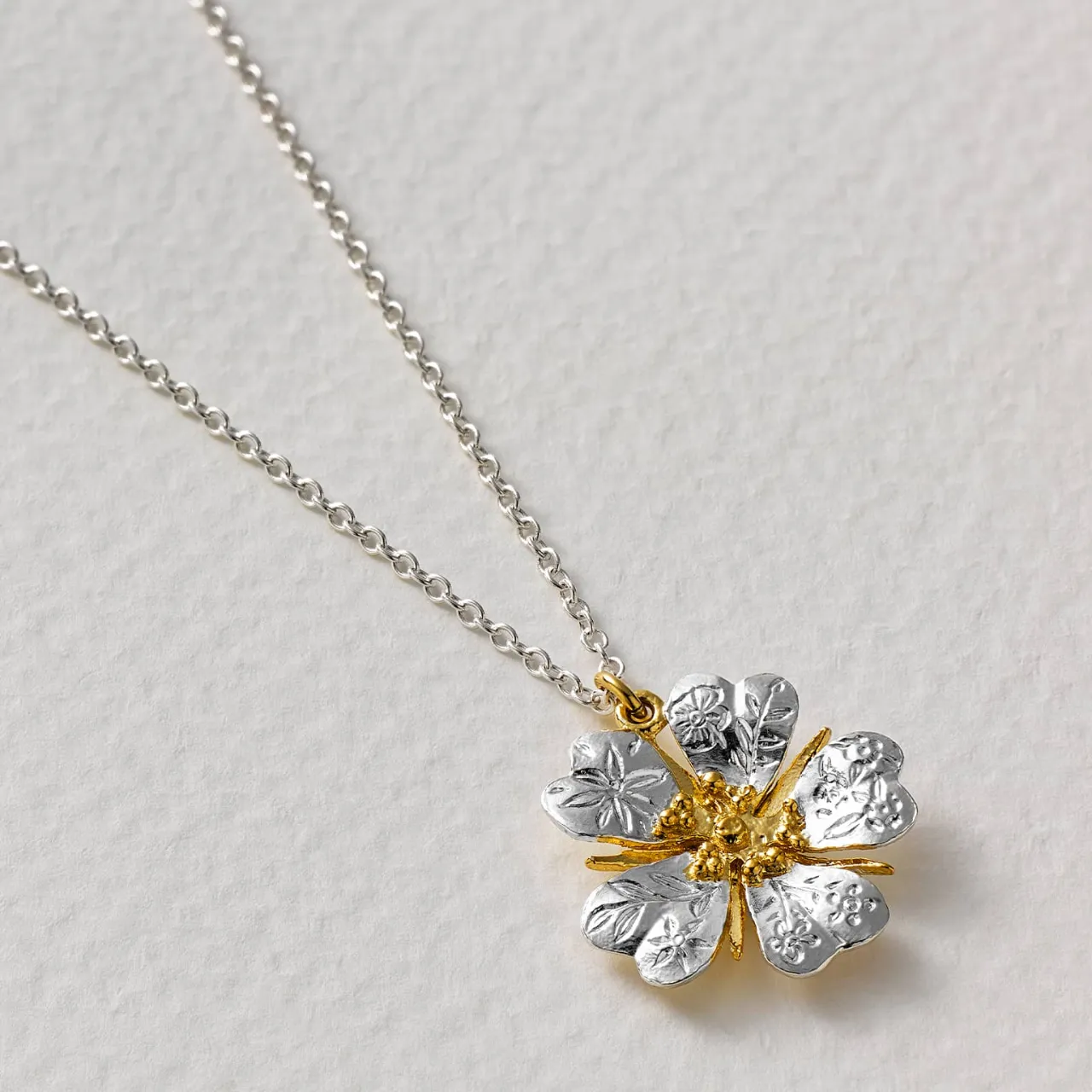 Floral engraved wild rose necklace - Alex Monroe - Silverado Jewellery