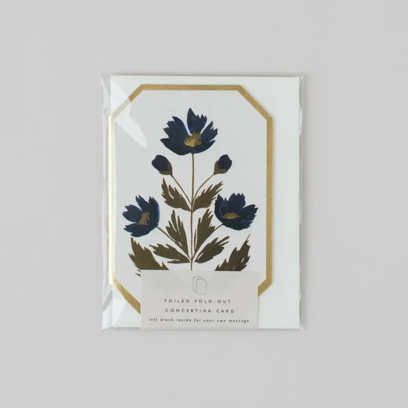 Botanical blue flower concertina card - Katie Housley - Silverado Jewellery