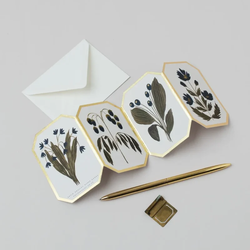 Botanical blue flower concertina card - Katie Housley - Silverado Jewellery