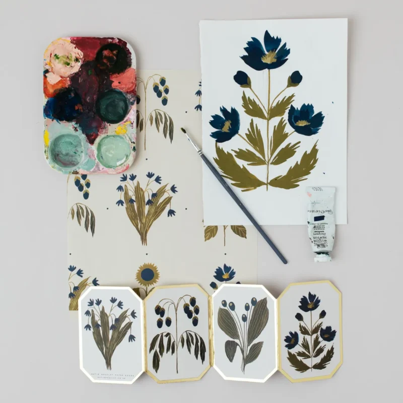 Botanical blue flower concertina card - Katie Housley - Silverado Jewellery
