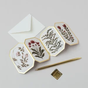 Botanical red flower concertina card - Katie Housley - Silverado Jewellery