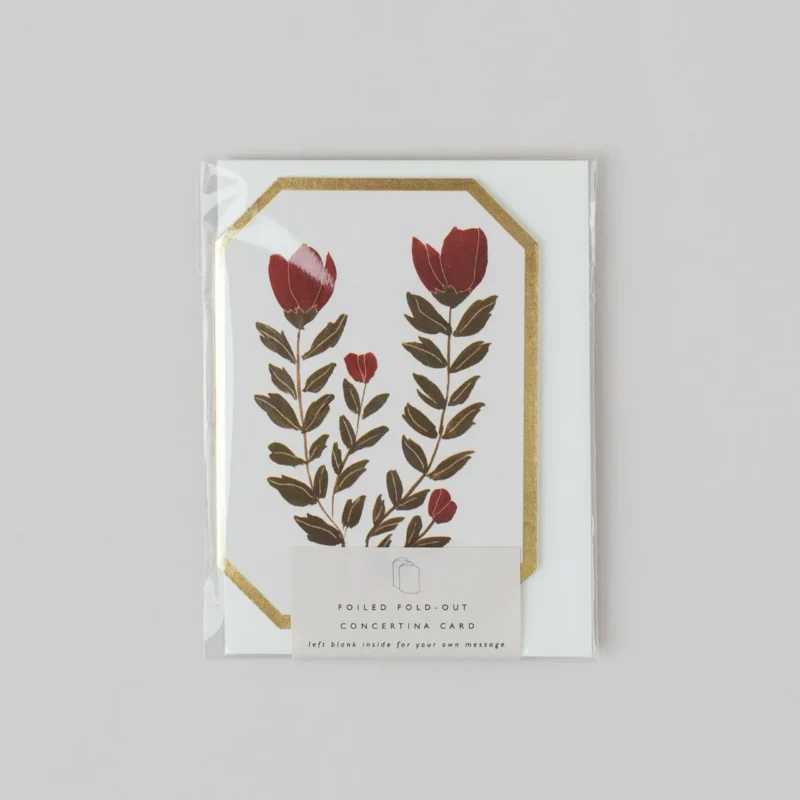 Botanical red flower concertina card - Katie Housley - Silverado Jewellery