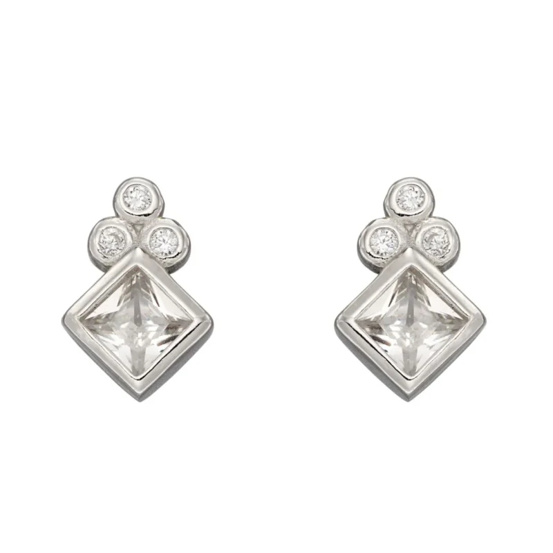Silver sparkle diamond shape stud earrings - Silverado classics - Silverado Jewellery