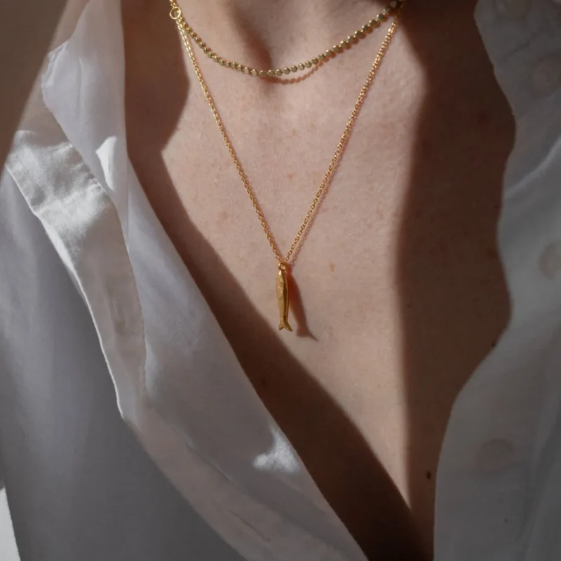 Gold Minnow pendant necklace - One and Eight - Silverado Jewellery