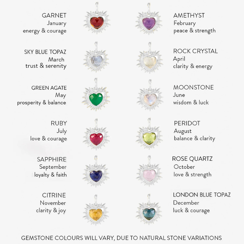 Silver Sacred Heart Birthstone Necklace