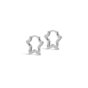 small silver star brass hoops Small Silver Organic Star Hoop Earrings