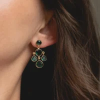Jade Green Tourmaline Chandelier Drop Earrings - Gold Plated