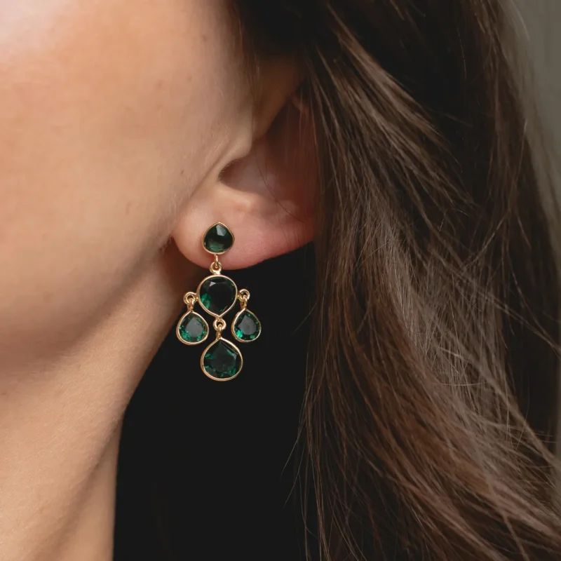 Jade Green Tourmaline Chandelier Drop Earrings - Gold Plated