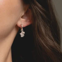 Leaf And Pearl Hoop Earrings - Silver Plated
