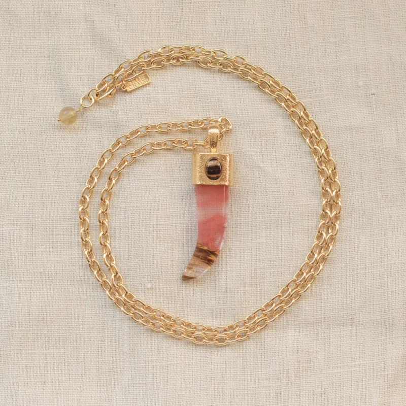 DSC_0689 Red Watermelon Skin Shark Tooth Necklace