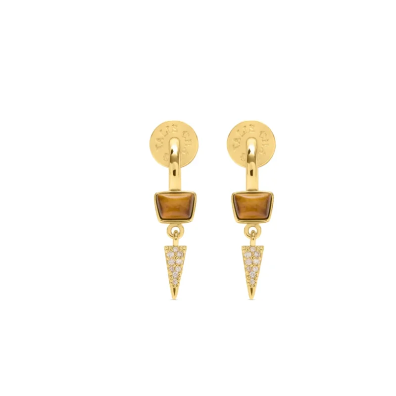 Tiger's eye Dagger drop hoop earrings - Talis Chains - Silverado Jewellery