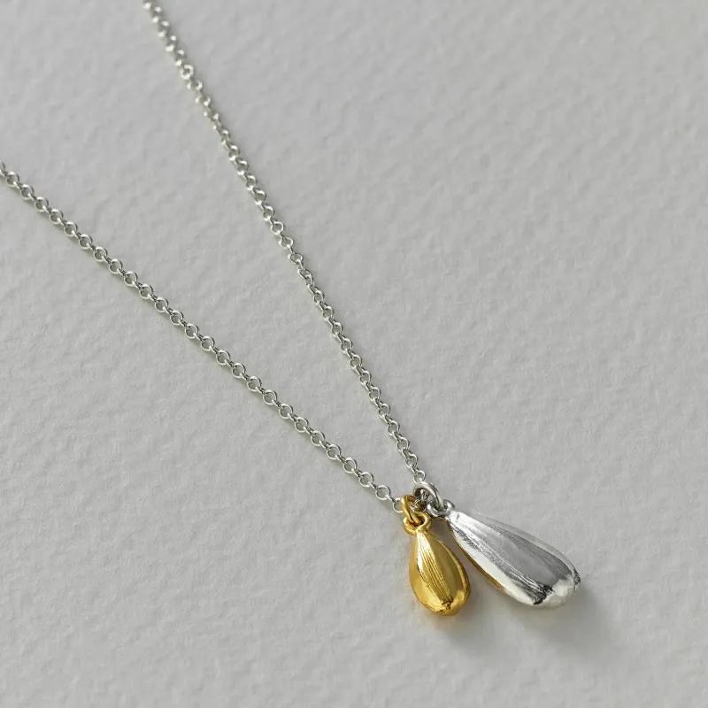 Double Sunflower Seed Charm Necklace