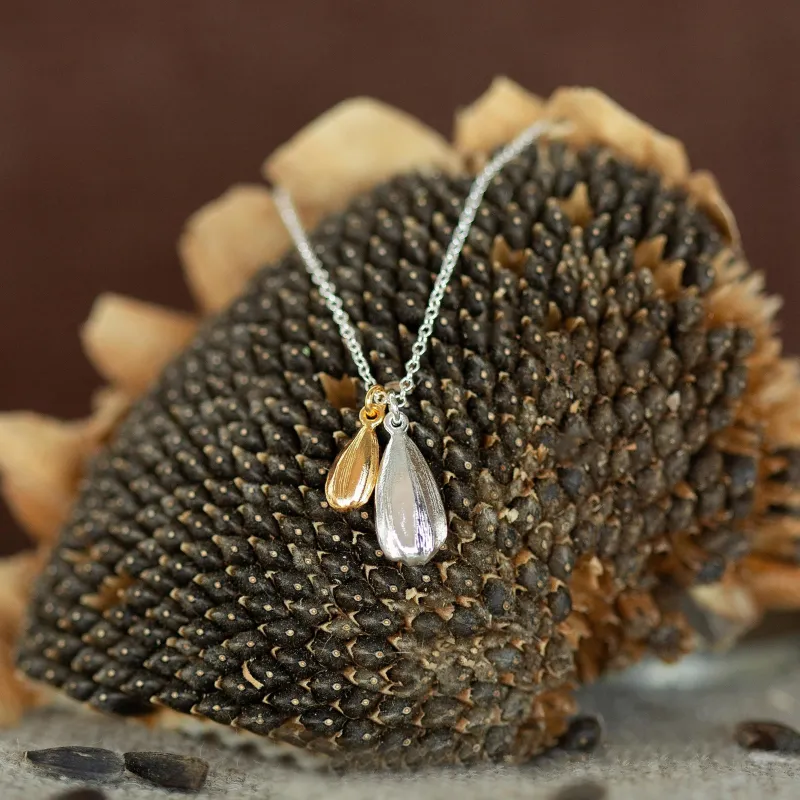 Double Sunflower Seed Charm Necklace