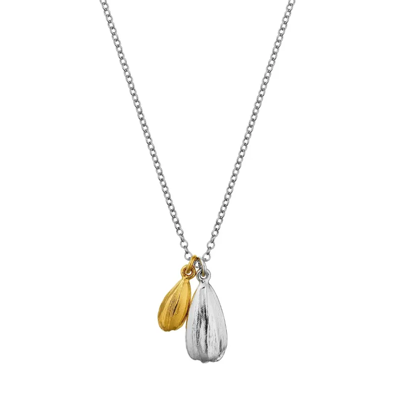 Double Sunflower Seed Charm Necklace