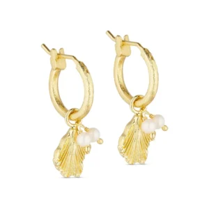 Leaf and pearl hoop earrings - Pure by Nat - Silverado Jewellery Leaf and pearl hoop earrings - Pure by Nat - Silverado Jewellery