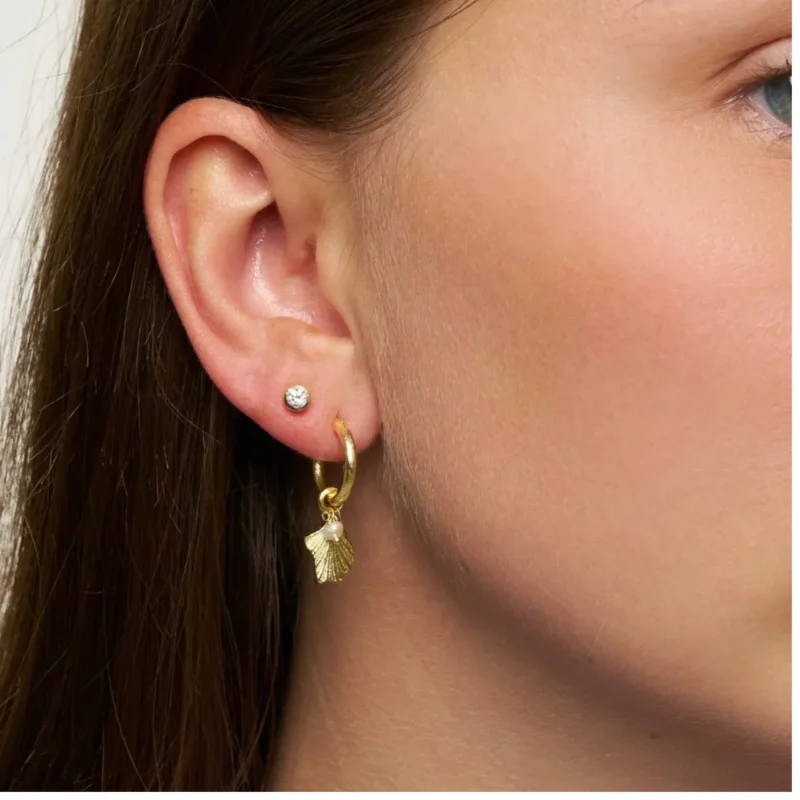 Leaf and pearl hoop earrings - Pure by Nat - Silverado Jewellery