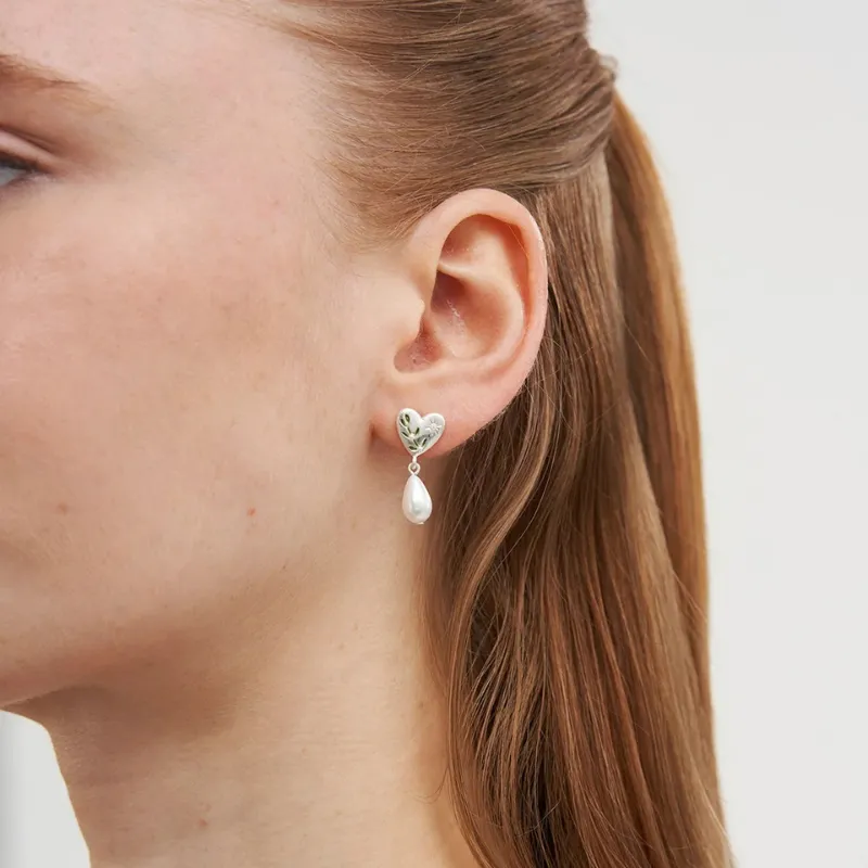Silver Niva Mistletoe Pearl Drop Earrings