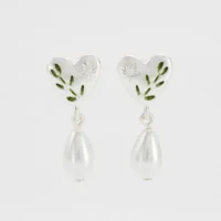 Silver Niva Mistletoe Pearl Drop Earrings
