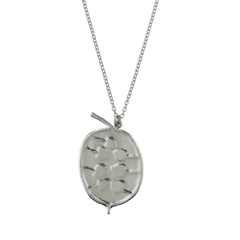 Silver Honesty Pod Necklace With Heart Shaped Seeds