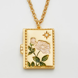 White English Rose Locket Necklace