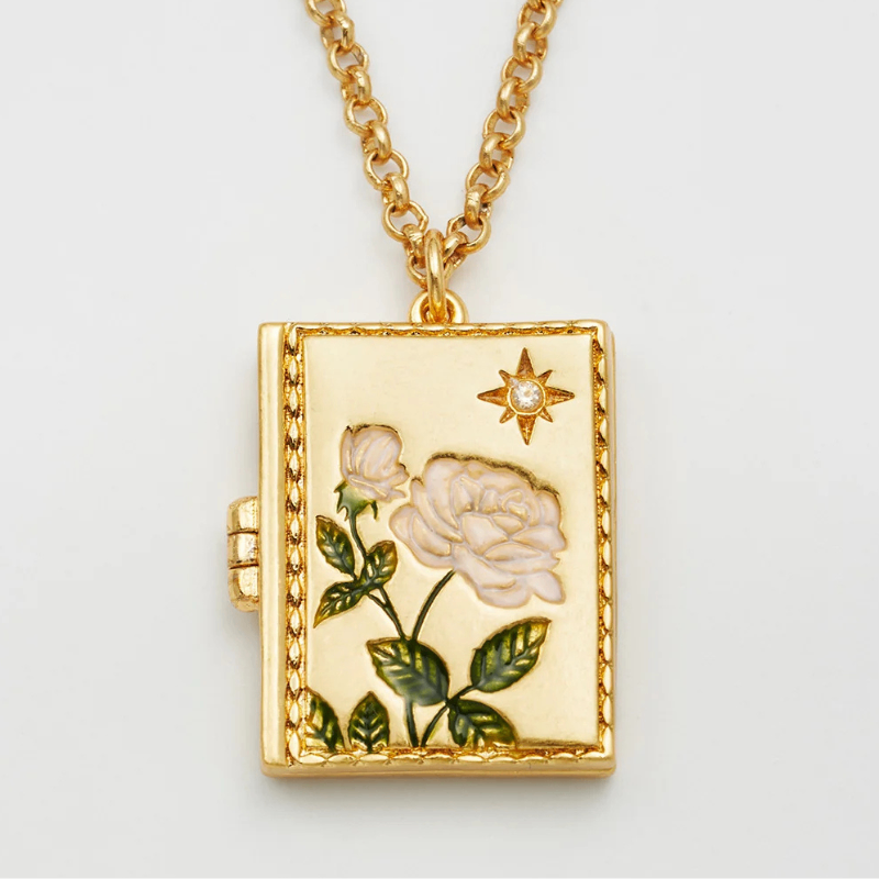 White English Rose Locket Necklace