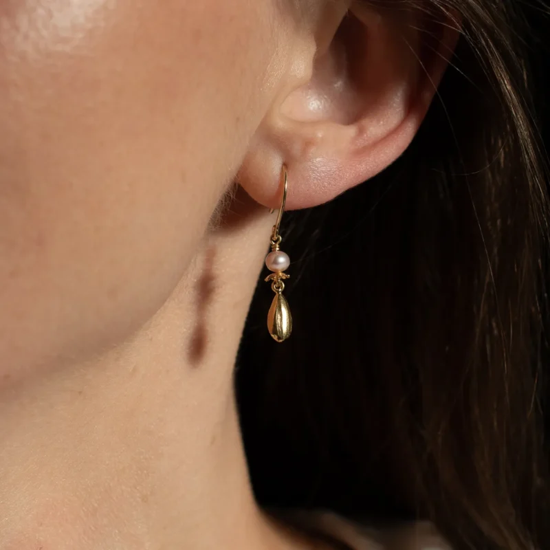 Pink Pearl Hook Earrings with Poppy and Sunflower Seed Drops