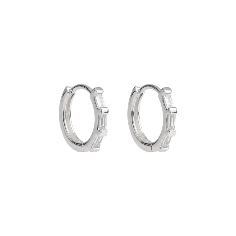 Silver Baguette cubic zirconia hoop earrings - Silverado Classics - Silverado Jewellery