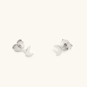 Mini silver moon stud earrings - One and Eight - Silverado Jewellery