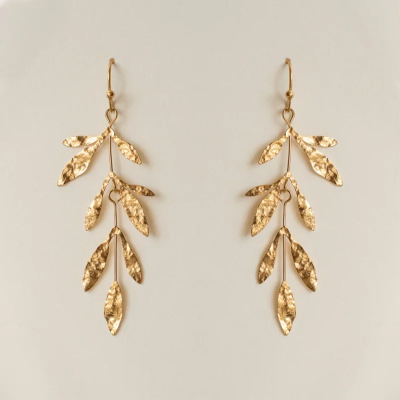 Textured Gold Leaf Drop Earrings