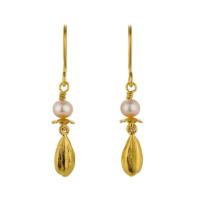 Pink Pearl Hook Earrings with Poppy and Sunflower Seed Drops