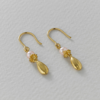 Pink Pearl Hook Earrings with Poppy and Sunflower Seed Drops